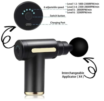 Rechargeable massager gun with USB Type-C charging port